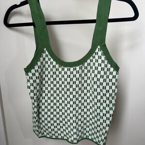 Green and White Checkered Women's Top